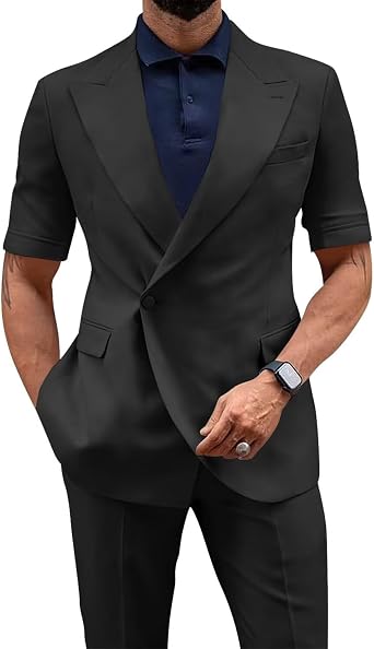 Mens Suit 2 Piece Short Sleeve Suits for Men Slim Fit Casual Suit Jacket Pant Set Summer Business Prom Wedding Suits