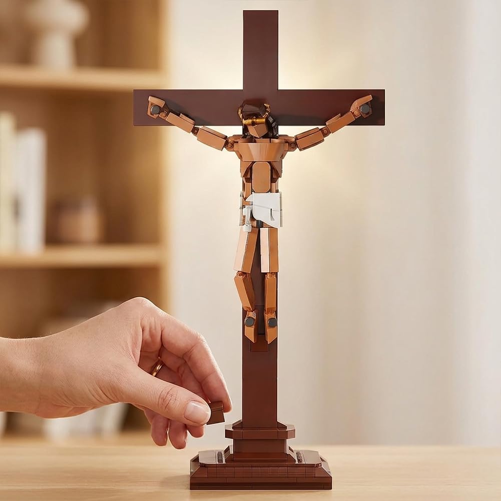 Set de piezas de construcción de la crucifixión de Jesús de 588 piezas, kit de construcción de modelo de cruz cristiana, juguete de construcción de figura religiosa para jóvenes y adultos, decoración