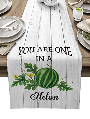 Cotton Linen Table Runner DresserSummer You are One in A Melon Retro Wooden Plank NonSlip Rectangle Table Runner for