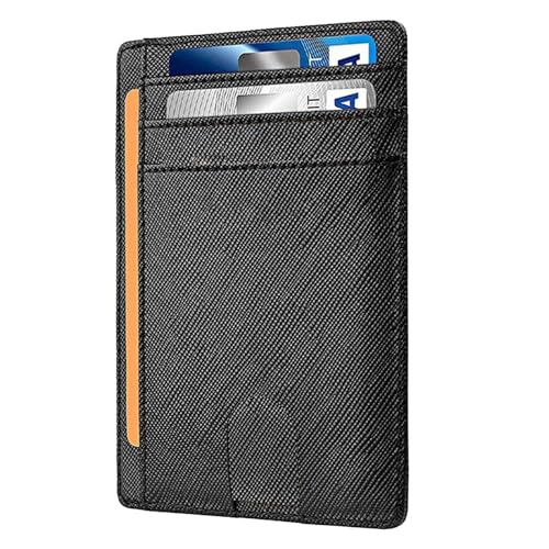 Apexstow Leather minimalist men's front pocket wallet, anti-theft card holder, thin men's wallet with wallet (Midnight Black)