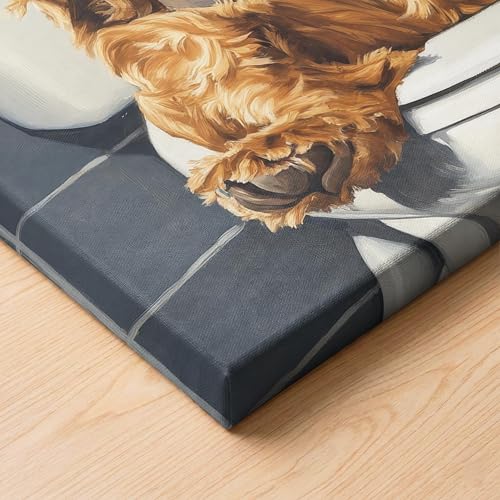 Image of Cocker Spaniel on Toilet Wall Art Print Canvas Wrapped, Dog Bathroom Humor Decor Posters Prints for Restroom Home Picture Painting Artwork Gallery 7 (Cocker Spaniel, 20 inchL x 16 inchW CANVAS, Wrapped Canvas)