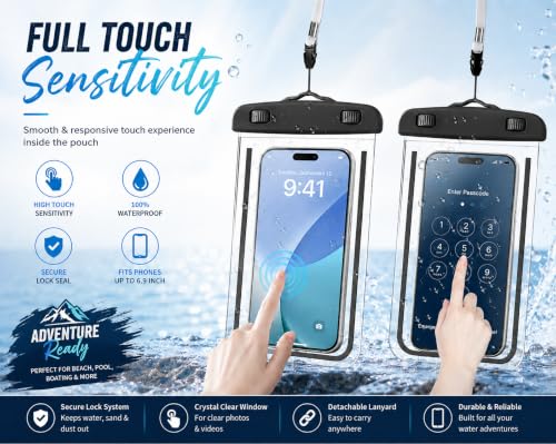 Image of Waterproof Pouch for Phone Black Black Pack of 2 with Lanyard