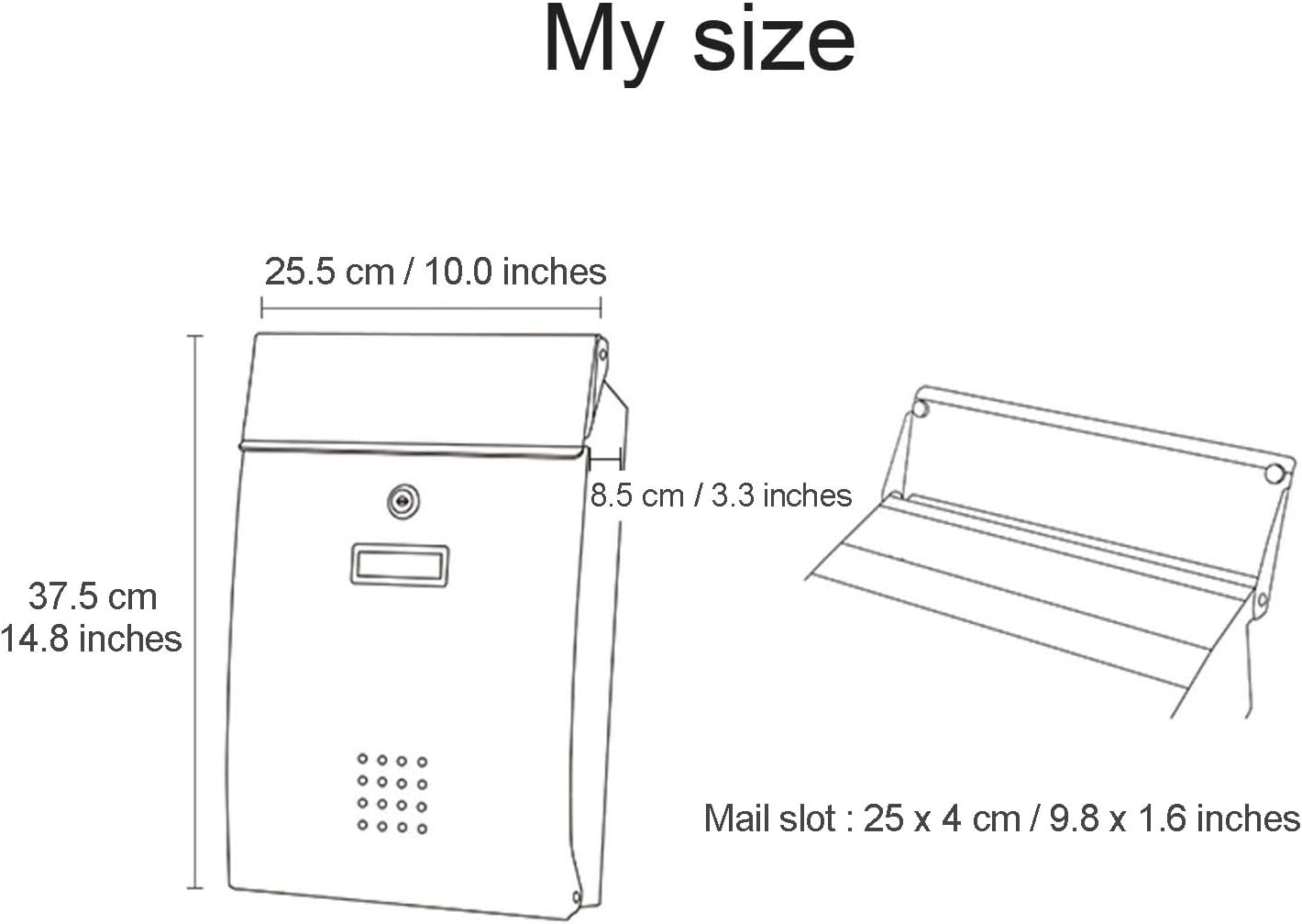 Locking Mailbox with Keys, Wall Mount Mailboxes for Outside, Maximum Rust Protection, Rainproof Mail Box, Outdoor Galvanized Metal Key Large Capacity(10 x 3.3 x 14.8 inches) (Color : Silver(304 Stain