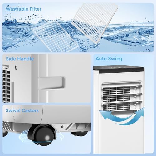 HOMCOM 8000 BTU Portable Air Conditioner, Wifi Enabled AC Unit with Cool, Dehumidifier, Fan, Sleep, Voice Remote Control, Auto Swing, 24H Timer, for Room up to 344 Sq. ft, White — view 7