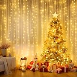 Cortina Luces Navidad Interior, 300LED Cortina de Luces Navidad Exterior USB, 8 Modos 10 Brightness Con Control Remoto Luz navidad Cortinas Led Ventana para Fiestas, Dormitorio, JardíN, Interior