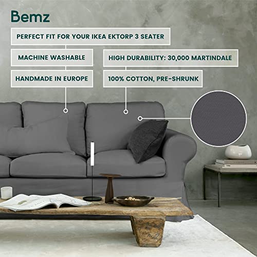 Bemz Ektorp Sofa Cover — Custom Slipcover Replacement For Ikea Ektorp 3 Seat Sofa — Premium 7 Piece Fitted Machine Washable Couch Cover — Classic Slipcovers — Covers For Couches And Sofas, Grey #TOP1