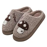 JadeRich Women Men Winter Fleece Slippers Mushroom Pattern Plush Memory Foam Cuhsioned House Shoes Indoor Outdoor