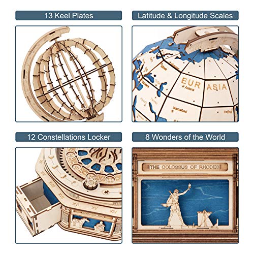 Rokr 3D Wooden Puzzle Globe Model-Self Assembled Tellurion Building Toys-567 Pcs Oversized Mechanical Style Gift Set-Age 14+ For Boys, Girls, Adults #TOP2