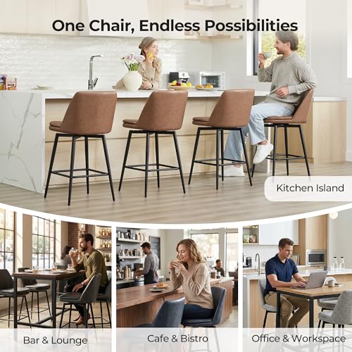 Image of CHITA Swivel Bar Stools, 27.2 inch Counter Height Bar Stools Set of 4, FSC Certified Upholstered Modern Counter Stools, Metal Legs, Faux Leather, Saddle Brown