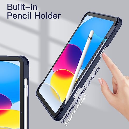 Image of JETech Cover Case for iPad (A16) 11th /10th Generation (2025 /2022) with Pencil Holder, Clear Transparent Back Shell Slim Stand Shockproof Tablet Cover, Auto Wake /Sleep (Navy Blue)