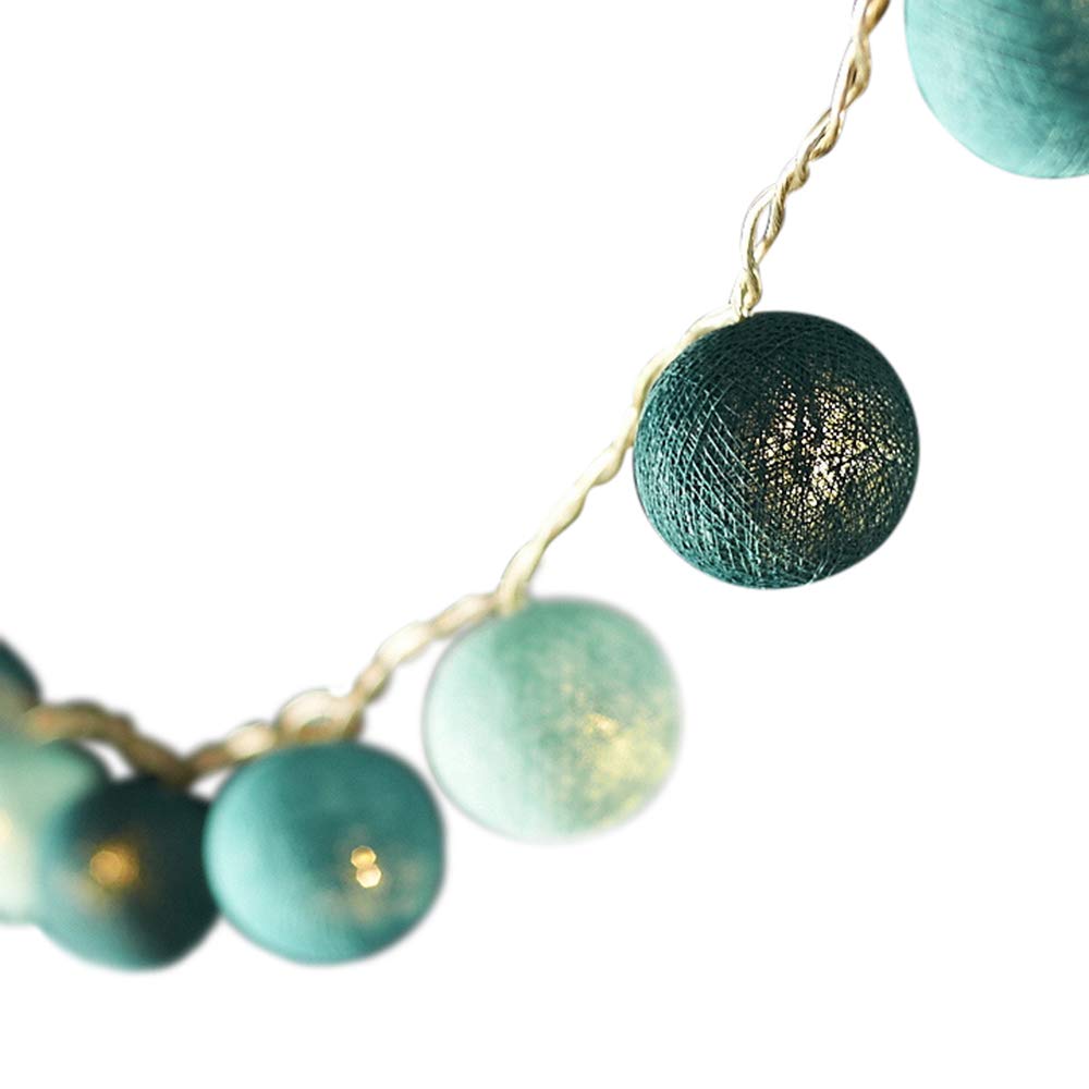Blaze On Ambient Ball Fairy Lights (Metro Turquoise) – 10 Warm White LED Lights – Hand-Spun Cotton Balls – 3-Pin UK Mains Plug – Indoor Decorative String Lights