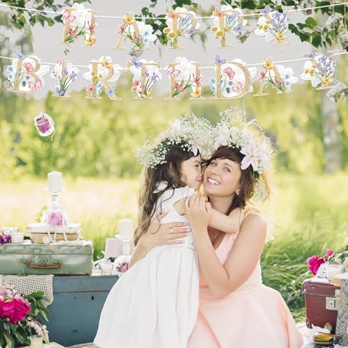 Image of Flower Butterfly Happy Birthday Banner Boho Wildflower and Butterflies Baby Banner Flower Birthday Decorations for Women Kids Girls Party Supply
