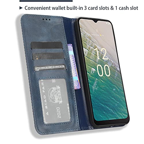 COMAKU Retro Folio Case for Nokia C32, Premium Leather Cover with Wallet Cash Card Slot - Blue - Image 4