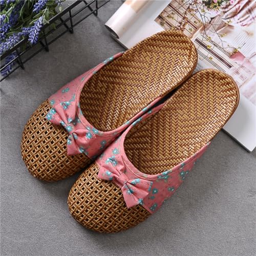 Vine Grass Woven Slippers in Summer Linen for Indoor Living, Anti Slip Mat Bamboo Sandals Flax Tatami Closed Toe Non Skid Rubber Soles-Breathable Sweat-Wicking Summer Slide Comfortable Home2