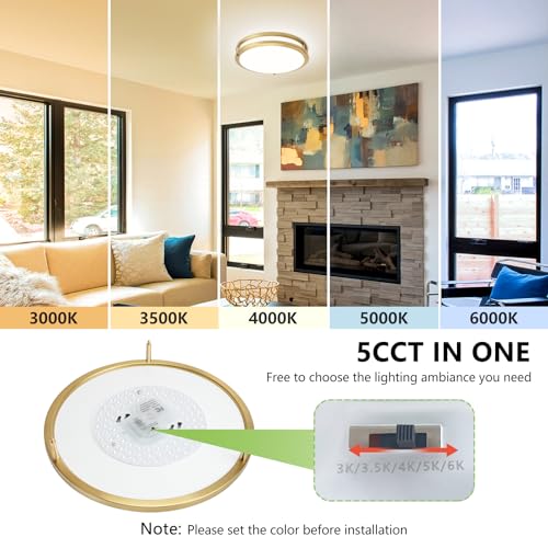 Image of Flush Mount Ceiling Light - 2 Pack 13″ 36W 3000K /3500K /4000K /5000K /6000K Dimmable Led Ceiling Light Fixture for Kitchen Hallway Bedroom Bathroom (2, Brushed Gold, 13 Inch)