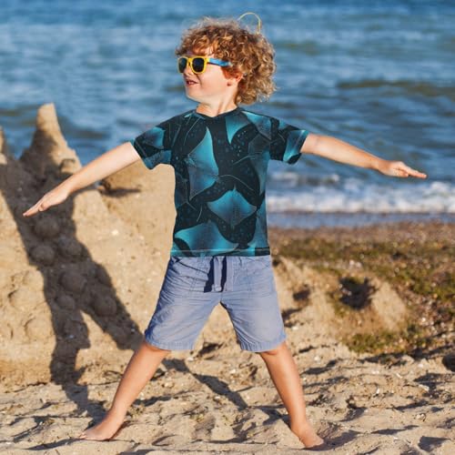 Boys Short Sleeve T-Shirts Stingray Ray Fishes Sea Rashguard Kids Swim Shirts Sun UPF 50+4