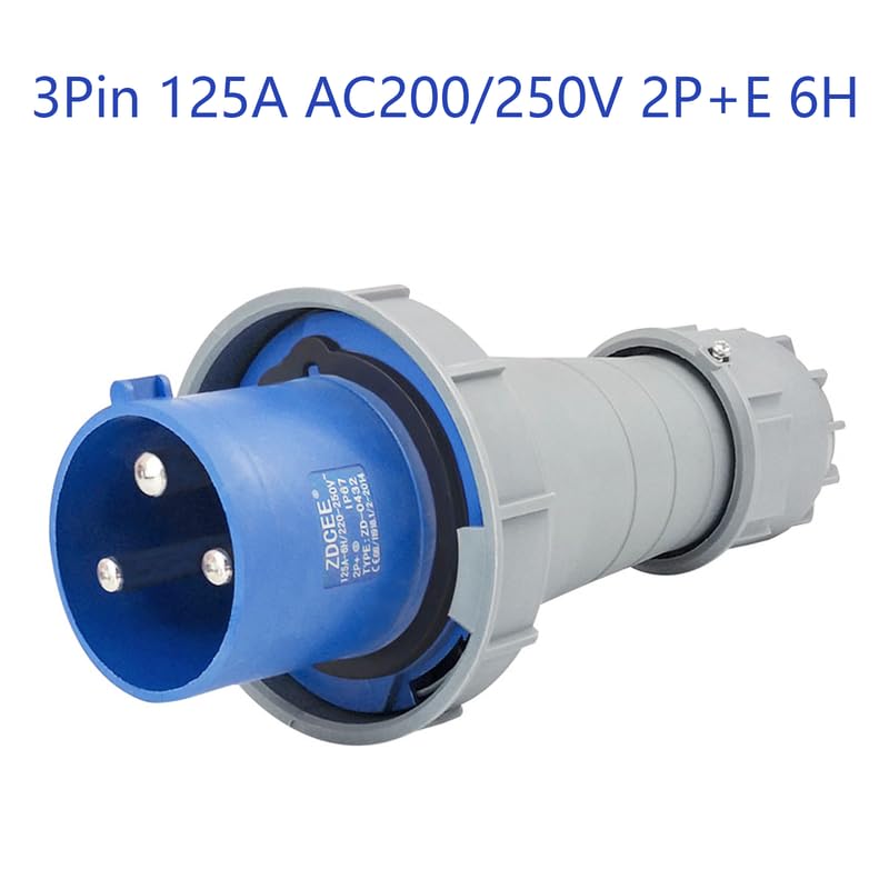 1Set IP67 Waterproof Industrial Connector Plug Socket IEC60309 3Pin 125A 200V-250V 2P+E 6H Waterproof Connector Power Connecting Industrial Surface Mounted Socket Set for Aviation and Industry