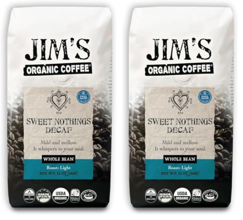 Jim’s Organic Coffee – Sweet Nothings Decaf – Light Roast, Whole Bean (12oz) - 100% Arabica Coffee Beans - USDA Organic – Kosher – Swiss Water Process Decaffeinated Coffee Beans (Pack of 2) image 4