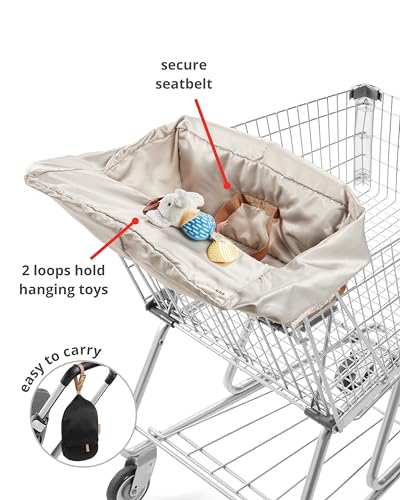 Skip Hop Baby Shopping Cart Cover & Baby High Chair Cover 2-in-1 with Secure Seatbelt, Padded Seat, Soft Fabric, Machine Washable Liner, Toy Loops and Built-in Carry Pouch, Take Cover, Oat - image 2