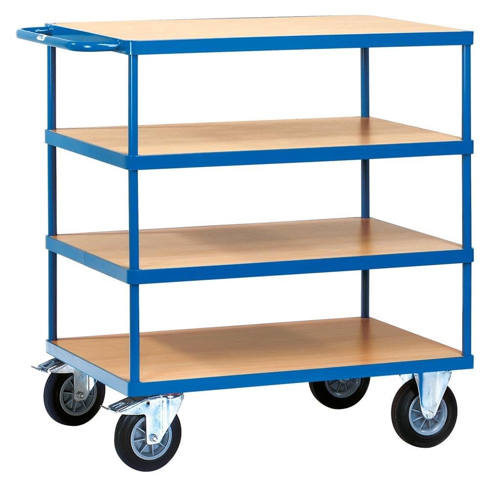 Fetra Transportgeräte mtpic2443 F 500 Wagen mit Tablett, 4 rechteckig, 270 mm, 585 mm, 900 mm, 1218 mm Regal, 1200 mm x 800 mm Plattform, 200 mm Rollen Durchmesser