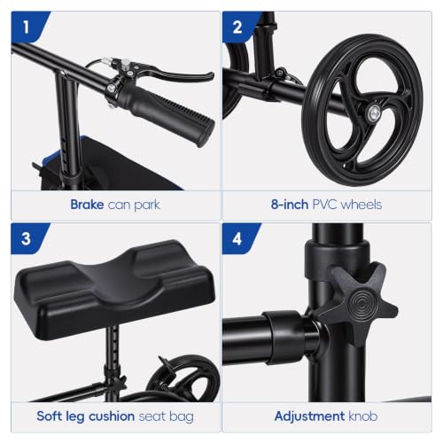 Image of BlessReach Premium Knee Scooter - High Carbon Steel Knee-Scooter with Shock Absorption & Removable Bag, Adjustable Foldable Knee Scooters for Foot /Ankle Surgery Recovery