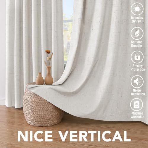 Image of H.VERSAILTEX Blackout Curtains Linen Curtains 120 inches Long 100% Black Out Curtains for Bedroom Windows, Textured Linen Look Draperies Grommet with White Liner, 2 Panels, Ivory