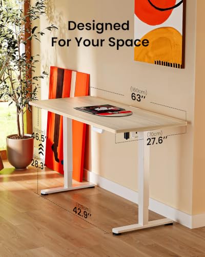 Image of ErGear Height Adjustable Electric Standing Desk, 63 x 28 Inches Sit Stand up Desk, Memory Computer Home Office Desk, Natural