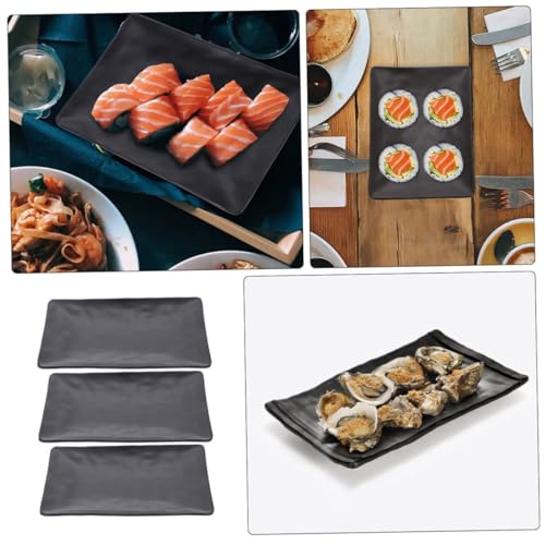 Set 3 platos playos de melamina negros para sushi miniatura 7