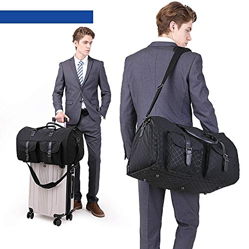 RUIMA Garment Bags 2 in 1 Convertible Travel Duffel Bags Waterproof Suit Carrier Foldable Handing Bag with Shoulder Strap Composite Oxford for Men (Black)