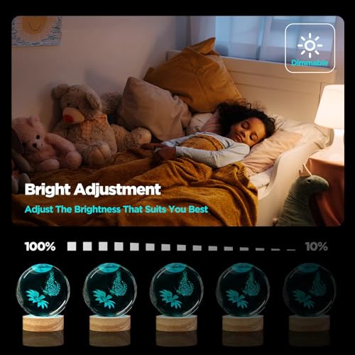 Image of 3D Butterfly Crystal Ball Night Light with 16 Colors and 4 Modes, Upgraded K9 Crystal, 3.15 Inch Butterfly and Flower Figurines, Remote Control, Gift Box