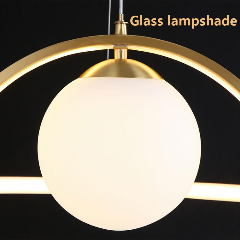 Sufitowe oprawy oświetleniowe wiszące 2 pierścienie surround 86 W złota oprawa mosiężna lampa wisząca LED kula szklana oświetlenie wewnętrzne 3-punktowe oświetlenie wyspy kuchennej