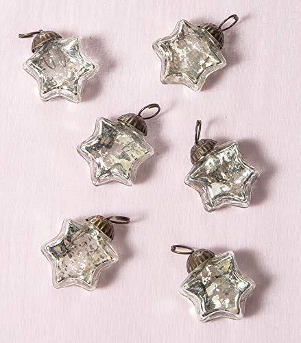 Luna Bazaar Mini Mercury Glass Star Ornaments (1 to 1.5-Inch, Silver, Imogen Design, Set of 6) - Great Gift Idea, Vintage-Style Decorations for Christmas, Special Occasions, Home Decor and Parties
