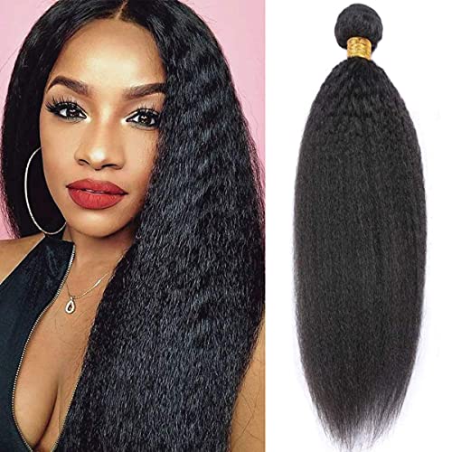 Brazilian Yaki Straight Human Hair Bundles Msgem Kinky Straight 1 Bundle 24 inches 10A Brazilian Kinky Straight Human Hair Weave Extensions For Black Women Natural Black Color