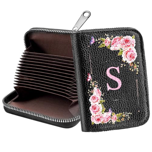 FIDWALL Tarjetero con Inicial, Tarjetero de crédito Personalizado con Iniciales,RFID para Mujer, Viajes, Trabajo y Uso Diario. (S)