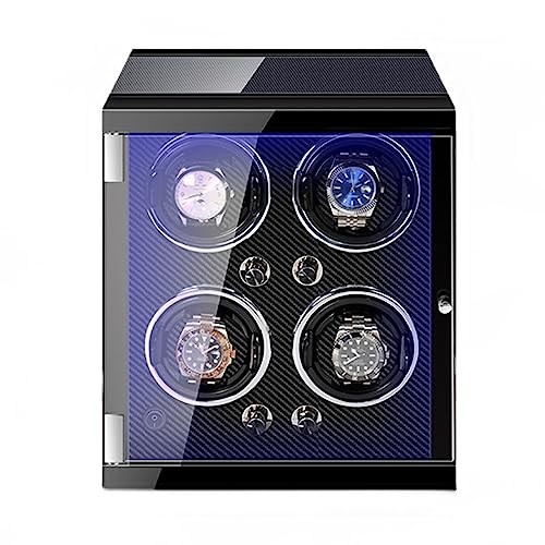 Watch Winder Caja enrolladora de Reloj con Carcasa de Madera para 4 Relojes automáticos, Estuche de exposición con retroiluminación LED, Motor silencioso, antimagnetización Watch Winder