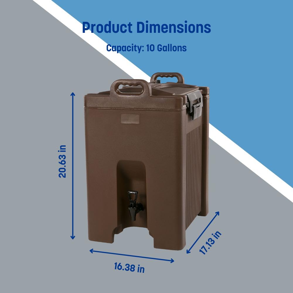 Carlisle FoodService Products Cateraide Insulated Beverage Dispenser with Handles for Catering, Kitchen, and Restaurants, Plastic, 10 Gallons, Brown