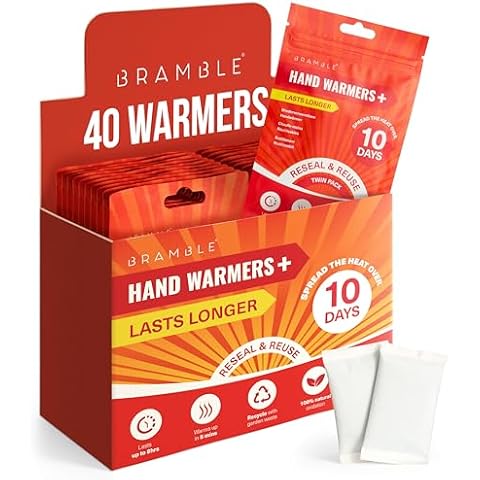 BRAMBLE 40 Hand Warmers Reusable (20 Pairs, 8 Hours Heat Over 10 Days) - Pocket Warmer Pads for Golf, Hiking & Sport Cover