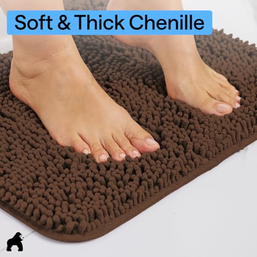 Image of Gorilla Grip Original Shaggy Chenille Oval U-Shape Contoured Mat for Base of Toilet, 22.5x19.5 Size, Machine Wash and Dry, Soft Plush Absorbent Contour Carpet Mats for Bathroom Toilets, Brown
