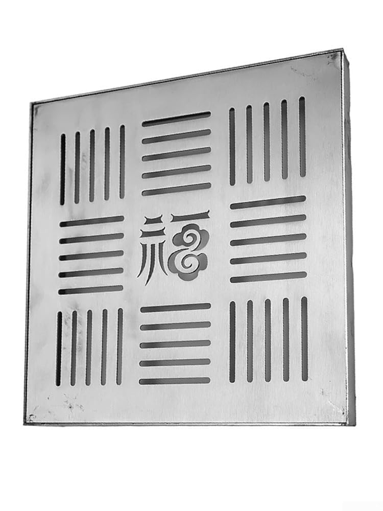Griglia di scarico in acciaio inox per uso esterno, con fori multipli per un efficiente drenaggio dell'acqua piovana e finitura antiscivolo (300 x 300 x 20 x 2 mm)