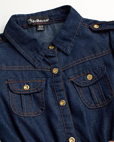 dollhouse Girls' Belted Denim Dress – Durable Collar Button Up Jean Dress for Girls (Sizes: 7-16)3