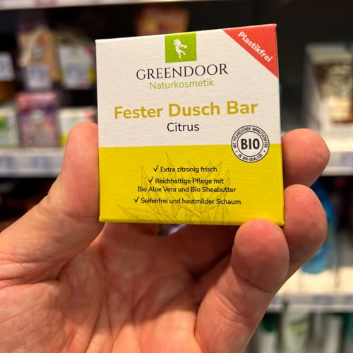 GREENDOOR Żel pod prysznic Citrus 60g, miękki dla skóry żel pod prysznic, z ekologicznym masłem shea, bez oleju palmowego, siarczanów plastiku, naturalny kosmetyk, naturalny, bez testów na