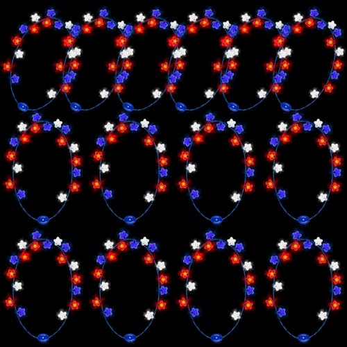 Liliful 18 Pcs 4th of July Light Up Necklaces Independence Day Star Flashing LED Accessories Patriotic Party Supplies Red White Blue American Necklace Battery Operated for Party Favors