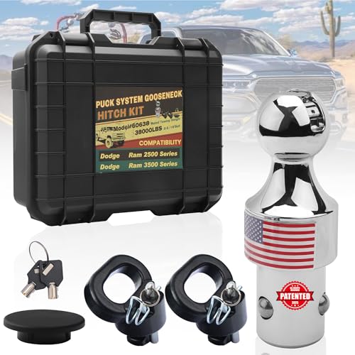 TOWGUARD Puck System Gooseneck Hitch Kit for RAM 2500 3500 Factory Prep Package Triple-Ball Retention Lockable 2-5/16 Ball 38K GTW Heavy Duty