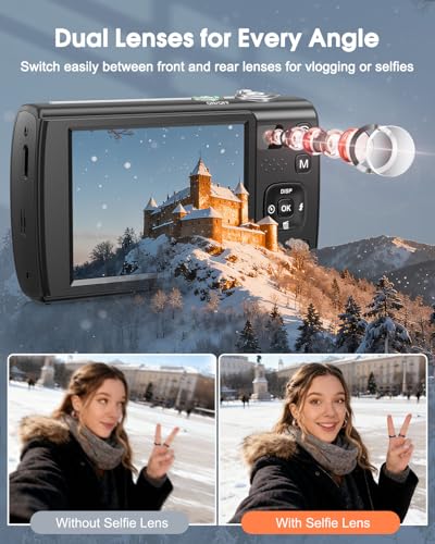 8K Digital Camera for Photography, 88MP WiFi Vlogging Camera for YouTube with Front Rear Lens, Autofocus, 16X Zoom, Compact Travel Cameras with Flash, Touch Screen, 64GB Card, 2 Batteries(Black) - Image 4