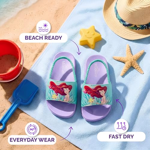 Image of Disney Minnie Mickey Encanto Lightning McQueen Lilo n Stich Sesame Street Little Mermaid Moana Slides Backstrap Slip-On Beach Sandals (Infant /Toddler /Little Kid)