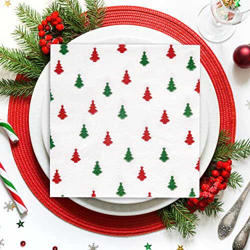 Quera 60 Pack Christmas Paper Napkins Tree Red Green 5 x 5 "Disposable Beverage Napkins Decorative Table Napkin for New Year Winter Dinner Merry Christmas Holiday Xmas Party Supplies – Image 5