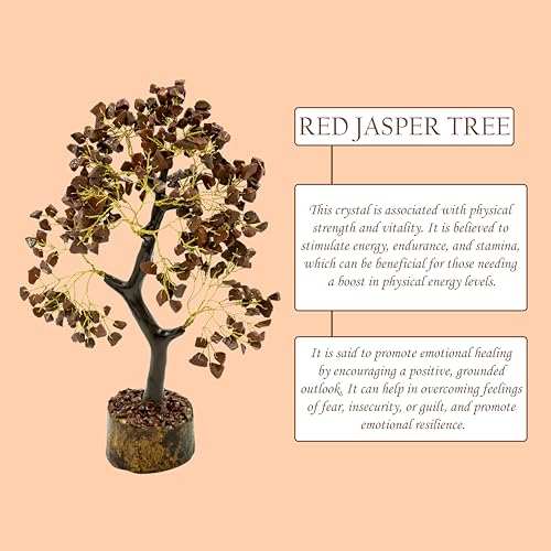 Image of Red Jesper Crystal Tree | 9-10 Inch | 300 Beads | Money Stone Tree for Wealth, Confidence, Vastu Correction, Positive Energy, Reiki Healing & Good Luck