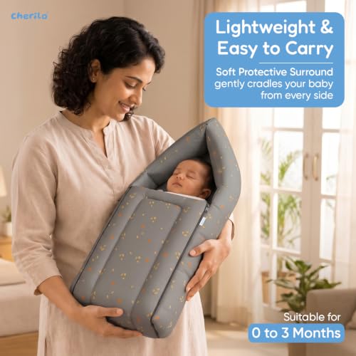 Image of Cherilo 3 in 1 Baby Bed, Sleeping Bag & Carry Nest, Cotton Baby Bedding for New Born & Infant, Portable Bassinet, for Baby Carrying & Unisex Baby Sleeping Bed, 0M+ (Grey Leaf)