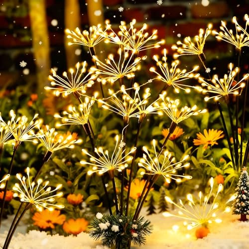 yowin Gartendeko Solarleuchten für Außen 2 Stück LED Weihnachtsbeleuchtung Solar Pusteblume, 8 Modi Solarstecker Gartenbeleuchtung Wetterfest Solarlampen Feuerwerk für Weihnachten Garten Balkon Deko