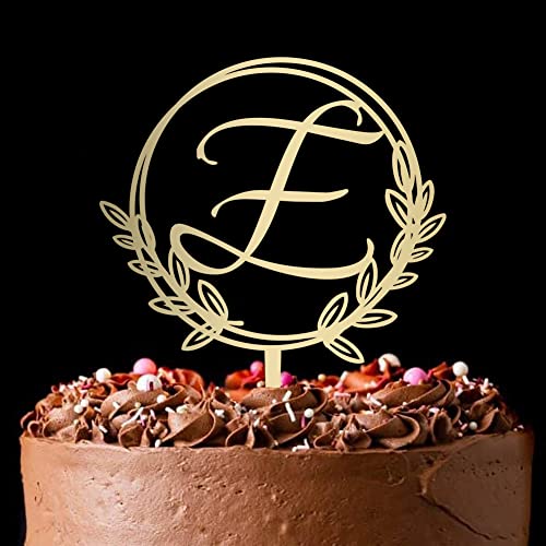 Vinisong Personalized Initial Letter E Golden Cake Topper Wooden Cake Decoration Wreath Cake Topper Perfect For Birthday Rustic Wedding Anniversary Keepsake Party Decoration #TOP1